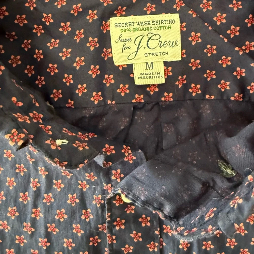 J. Crew Navy Button-Down Shirt with Pink Micro‎ Print